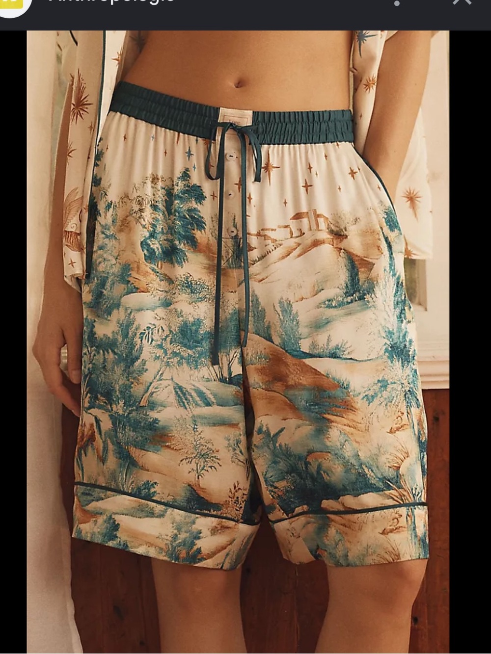 Anthropologie LyreBird Silky Bermuda Shorts Boxer Pajamas Loungewear